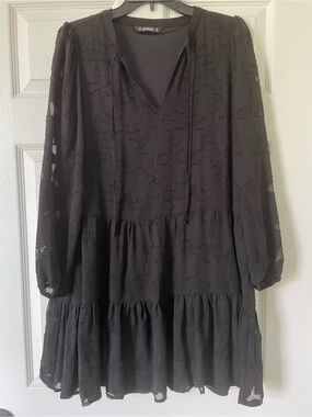 DUNNES Black Long-Sleeve Tiered Mini Dress